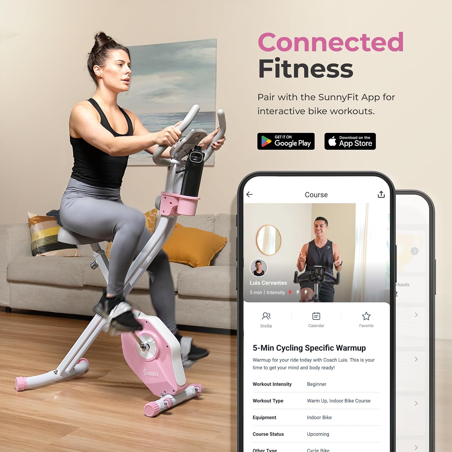 Sunny Health & Fitness Smart Folding X-Bike, Portable Compact Exercise Bike for Indoor Cycling Workout, Home Cardio Training Machine, Free SunnyFit App Bluetooth Connect