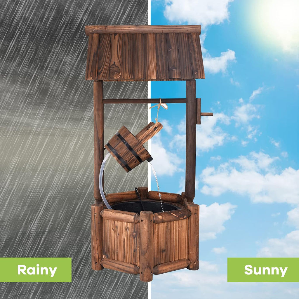 S AFSTAR Wishing Well Water Fountain, Rustic Wood Outdoor Waterfall Fountain with UL Certificated, Garden Wishing Well, Electric Pump Wishing Wells for Outdoor Yard Garden Backyard Decoration