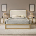 Kings Brand Furniture Boone 3-Piece Bedroom Set – Bed Frame with LED Headboard & 2 Nightstands, Natural/White Wood Finish, Slim-Profile Modern Design (Queen)