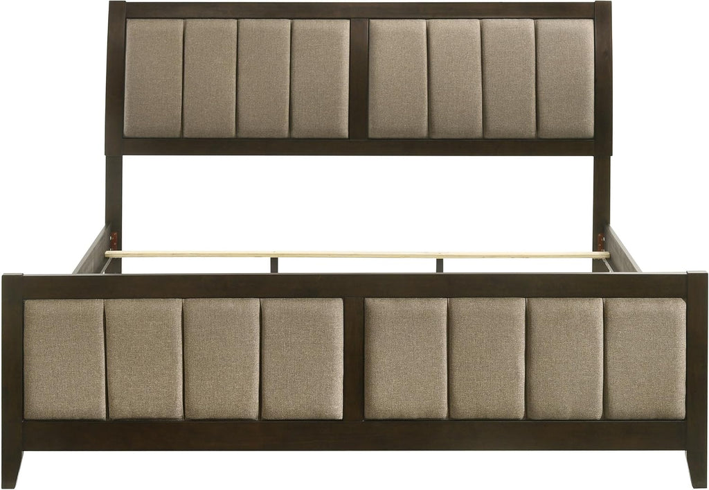 Coaster Home Furnishings - Wilkes - Wood - Upholstered Eastern King Panel Bed with Vertical Channel Tufting, Tapered Legs, and Padded Headboard and Footboard - Bedroom - Dark Cocoa - 224421KE
