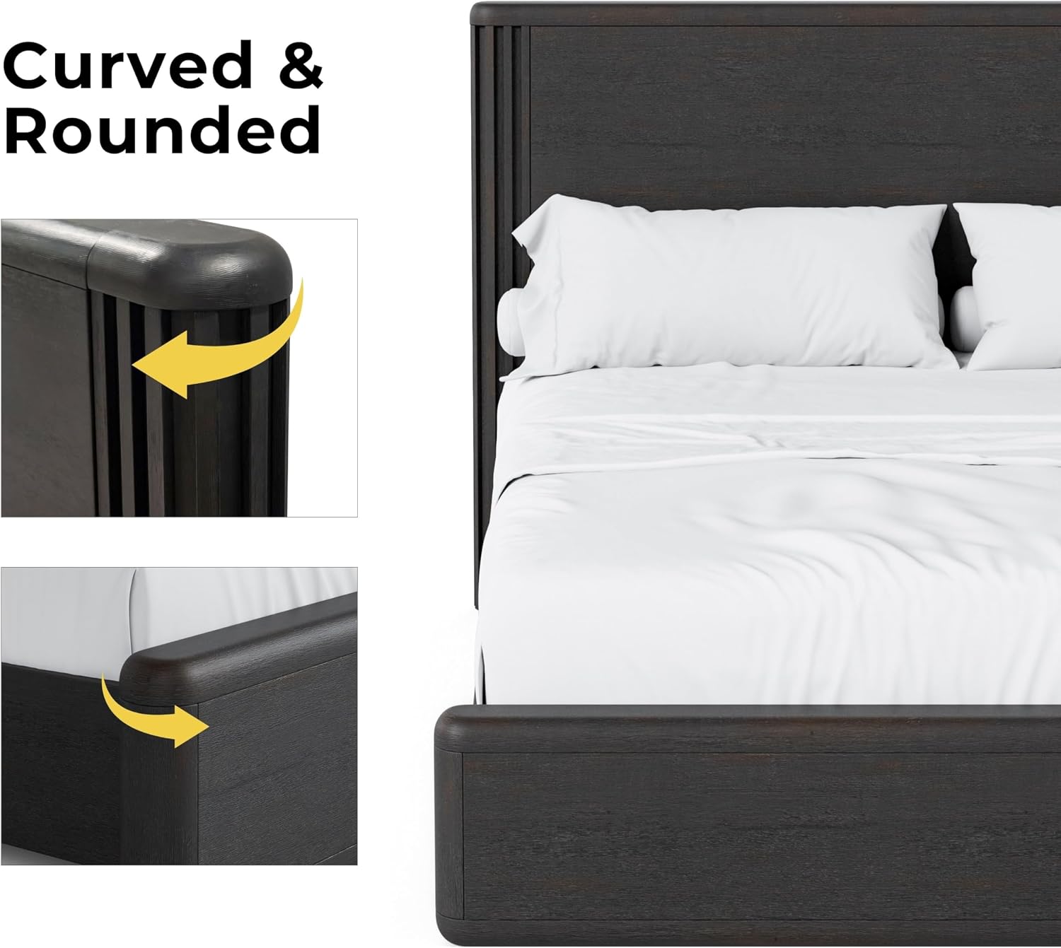 Furniture of America Elizea Modern Contemporary Solid Wood 3-Piece Queen Panel Bedroom Set with USB Ports, Dust-Proof Case and Motion Light on Open Shelf, Box Spring Needed, Black
