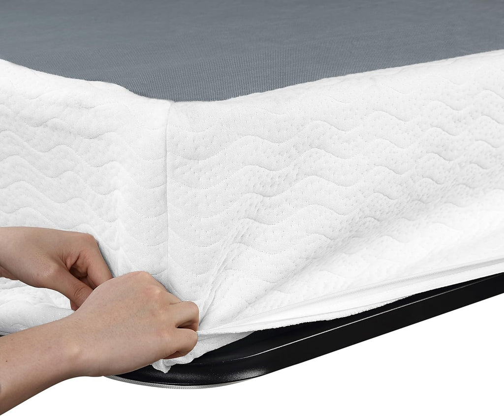 Eastern King Mattress Foundation 1pc Black Metal Frame with Textured Fabric Cover