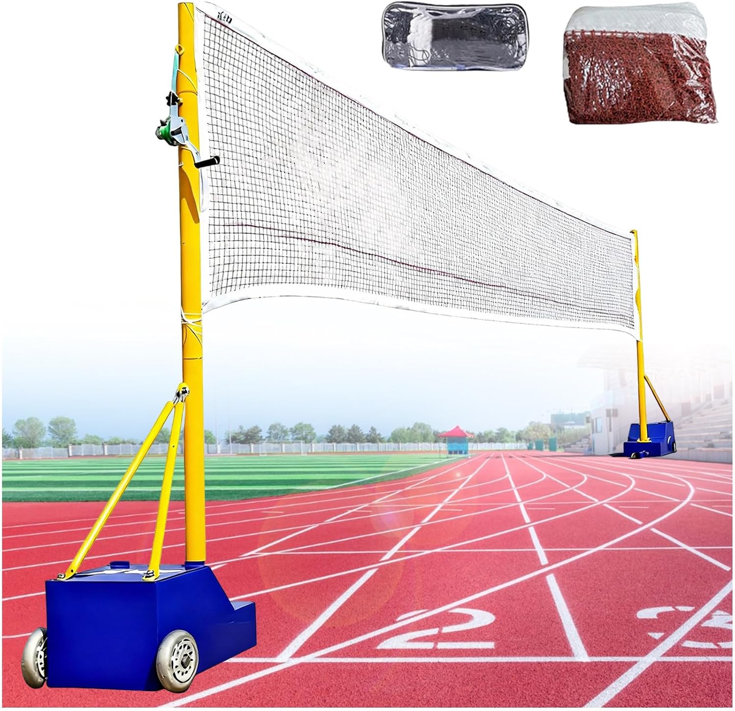 Volleyball/Badminton Poles, Mobile Badminton Net Bracket with Wheel & Heavy Base, Adjustable Height Volleyball Net Stand for Outdoor Indoor Backyard