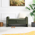 JIJIWANG Modern Bed End Bench with Arms and Storage, Upholstered Bed Bench Entryway Bench Ottoman Comfy Window Vanity Bench Footstool for Living Room,Bedroom,Olive Green