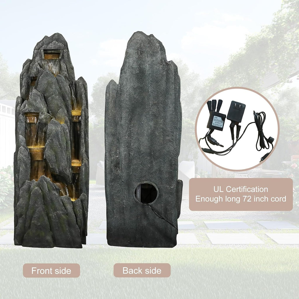 Naturefalls 51' High Outdoor Rock Water Fountain with LED Lights - Mutil-Tiers Poly-Resin Cascading Waterfall Fountain for Garden, Patio, Yard, Home Decor