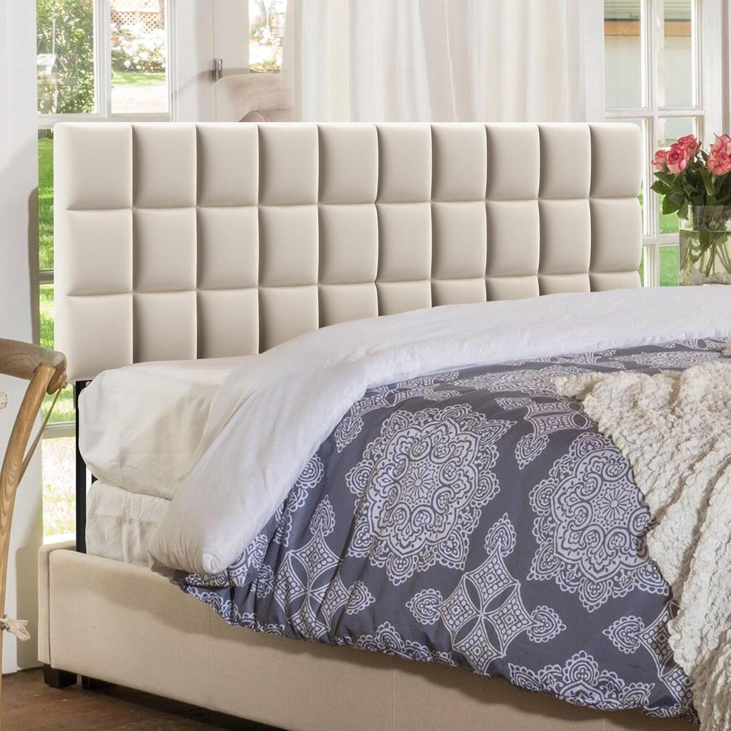 ALISH Velvet Tufted Headboard with Adjustable Height and Width, Foldable Upholstered Headboard with Metal Legs for King Queen Metal and Wood Bed Frame (Beige, Queen)