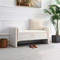 JIJIWANG Modern Bed End Bench with Arms and Storage, Upholstered Bed Bench Entryway Bench Ottoman Comfy Window Vanity Bench Footstool for Living Room,Bedroom,Cream