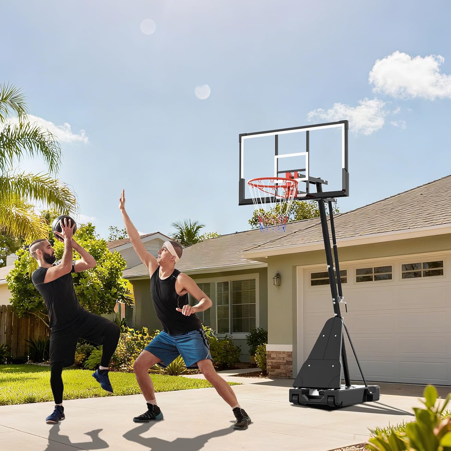 GarveeLife Basketball Hoop, 52 Inch Shatterproof PC Backboard, 4.9-10FT Height Adjustable Basketball Hoop Goal System,Mobile Stand with Wheels Weighted Base,Youth&Adults, Driveway Backyard Pool Play