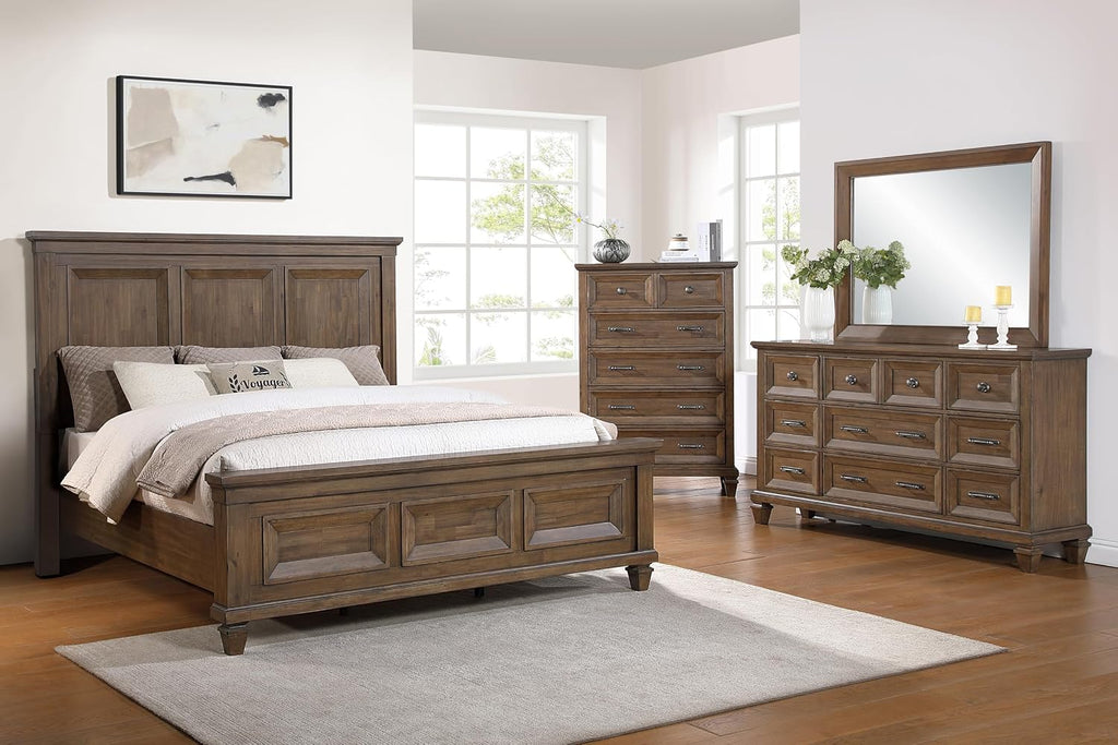 New Classic Furniture Mariana 4-Piece Wood Cal King Bedroom Set with Chest, Vintage Mocha