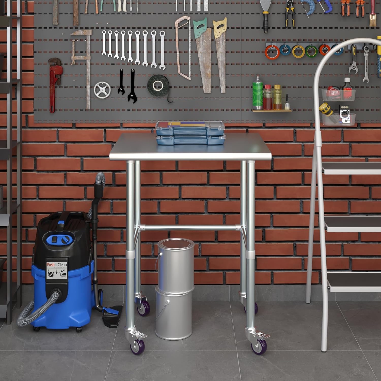 AmGood Stainless Steel Work Table Open Base & Wheels | Work Station | Metal Work Bench (Stainless Steel Work Table Open Base + Casters, 30' Long x 24' Deep)