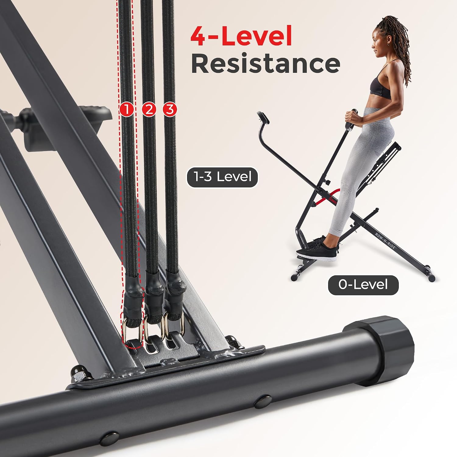 Sunny Health & Fitness Smart Upright Row-N-Ride Trainer w/Adjustable Resistance & 330LB Weight Capacity, Foldable Home Exercise Equipment for Arm, Glute & Leg Training, Free SunnyFit App Connection