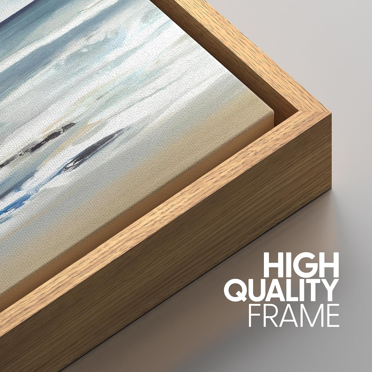 SIGNWIN Framed Canvas Print Wall Art Set Teal Sky Ocean Wave Beach Shore Nature Wilderness Illustrations Modern Art Decorative Scenic Rustic Zen for Living Room, Bedroom, Office - 16'x24'x3 Natural