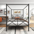 Queen Size Metal Canopy Bed, 4 Poster Canopy Platform Bed Frame with Crisscross Headboard and Footboard - Queen