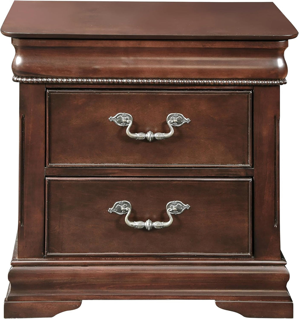 Furniture of America FOA Ruben 2pc Cherry Solid Wood Panel Bedroom Set - Cal King + Nightstand