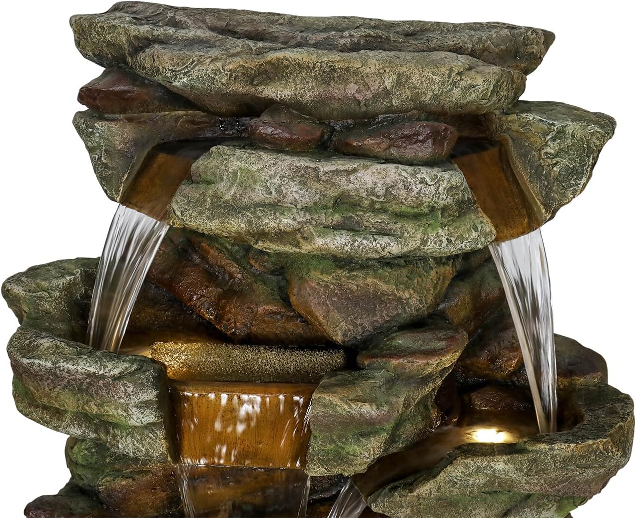 SunJet 59' High Multi-Tiers Cascading Rock Outdoor Water Fountain with LED Lights - Large Outdoor Fountains and Waterfalls for Garden or Patio, Yard, and Deck Decor, Featuring Natural Stone Look