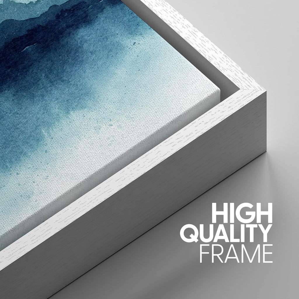 SIGNWIN Framed Canvas Print Wall Art Set Teal Duotone Mountain Lake Reflection Nature Wilderness Illustrations Modern Art Decorative Scenic Rustic for Living Room, Bedroom, Office - 24'x36'x3 White
