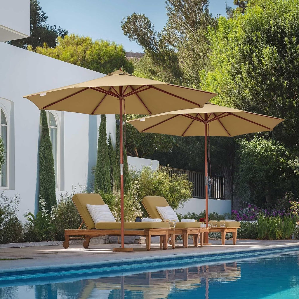 Yescom 9ft Coastal Solid Wood Umbrella Pulley Lift Commercial Base with Wheel Included for Seaside Restaurant Terrace Poolside Beach Club