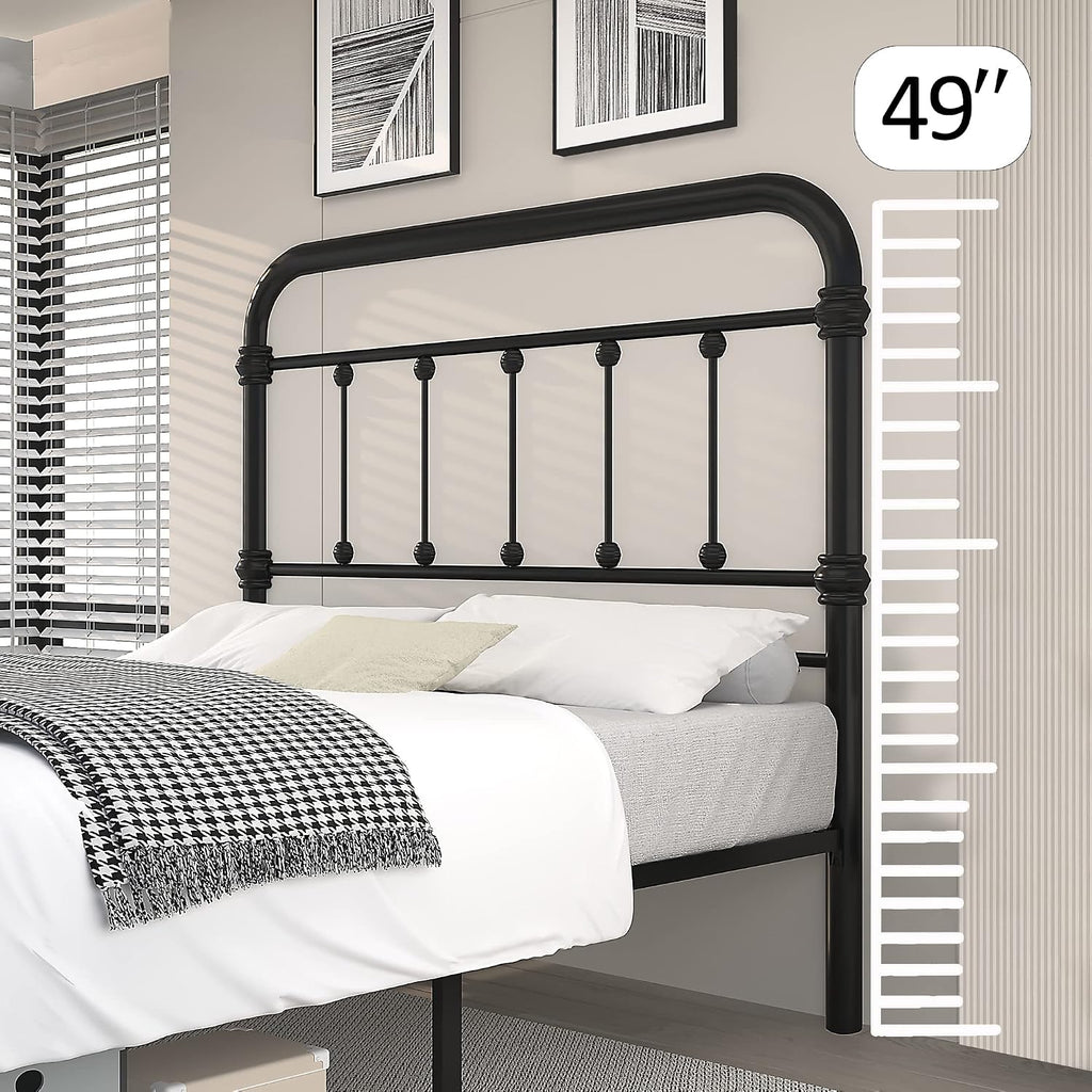 Queen-Bed-Frame with headboard Giselle-Vintage Antique-Metal - Platform Mattress Foundation,49 inch High,No Box Spring Needed(Black)