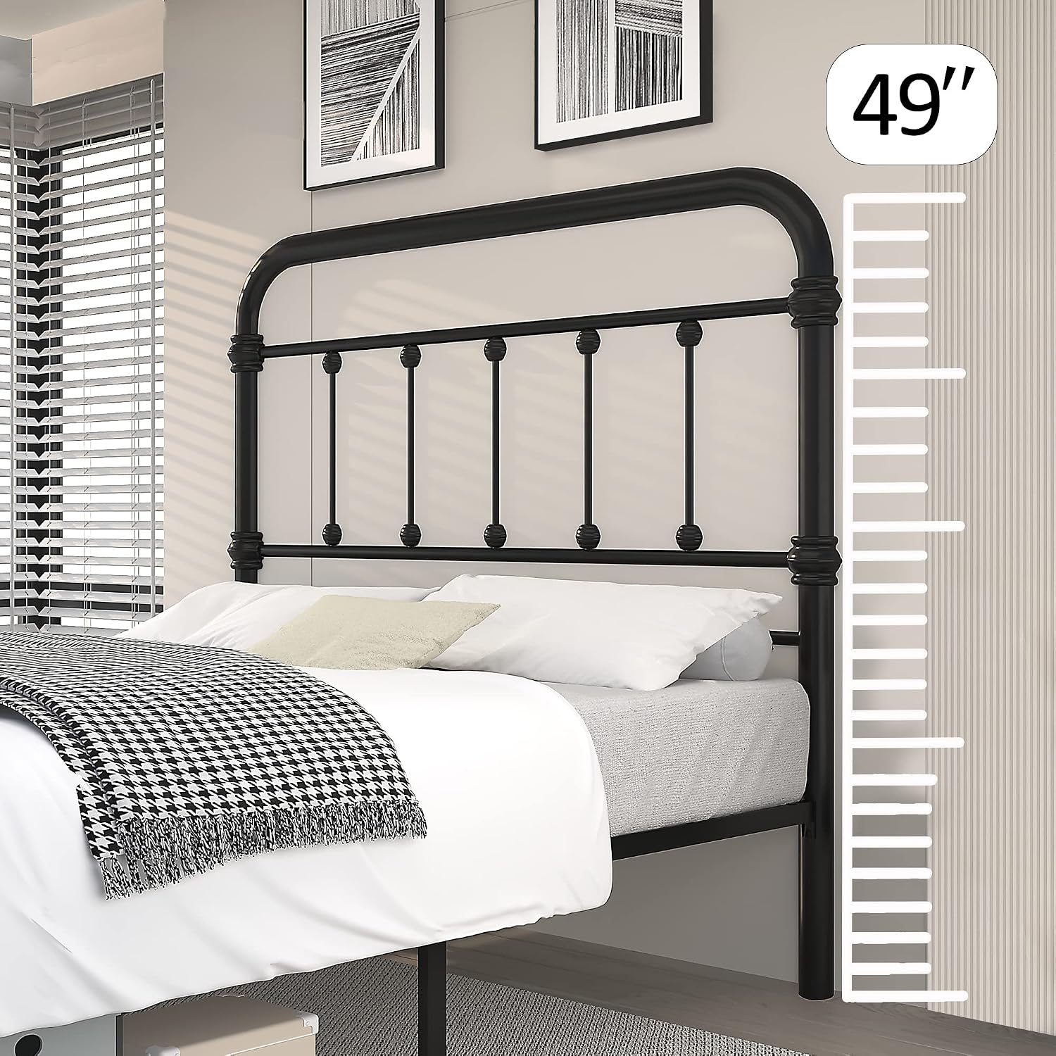 Queen-Bed-Frame with headboard Giselle-Vintage Antique-Metal - Platform Mattress Foundation,49 inch High,No Box Spring Needed(Black)
