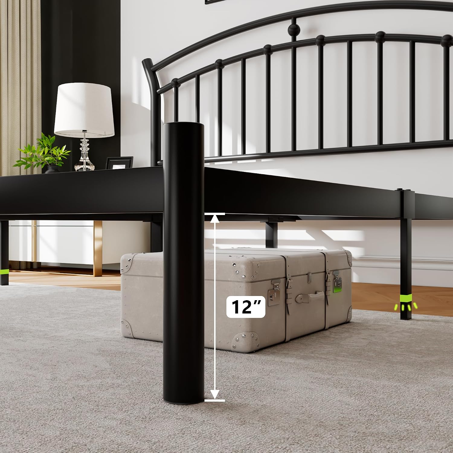 iPormis Full Size Metal Platform Bed Frame with Modern Iron-Art Headboard/Heavy Duty Steel Slats Support/Under Bed Storage/No Box Spring Needed/Easy Assembly/Noise-Free/Black