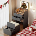 3-in-1 Small Vanity Desk with Flip Top Mirror and Lights,Fluted Compact Makeup Vanity with Storage Stool and Drawers,Mini Vanity Table Set for Bedroom Furniture,Grey