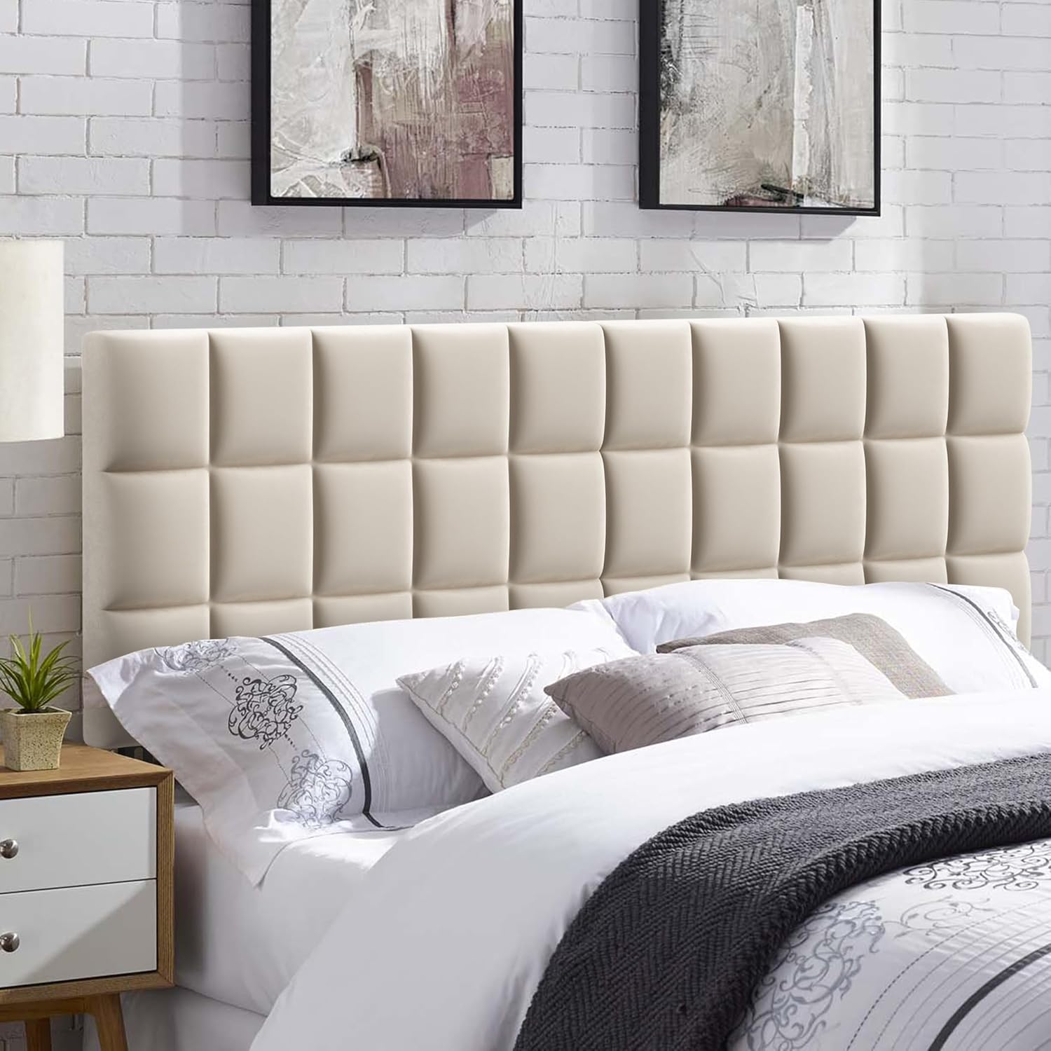 ALISH Velvet Tufted Headboard with Adjustable Height and Width, Foldable Upholstered Headboard with Metal Legs for King Queen Metal and Wood Bed Frame (Beige, Queen)