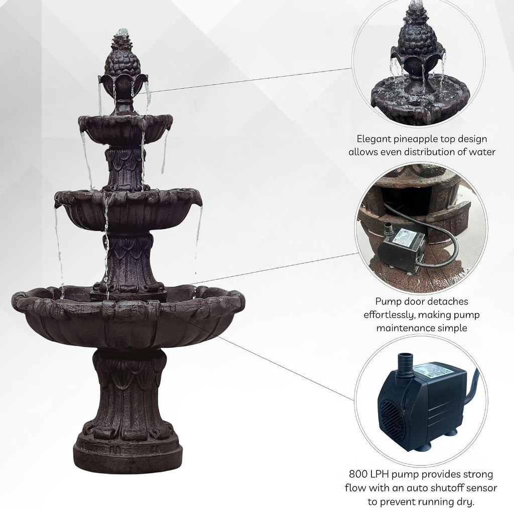 XBrand 58.3' 3-Tier Outdoor Freestanding Water Fountain - Classic Leaf Design, White Resin, Large Bird Bath with Pump - Ideal for Yard, Lawn and Garden, Porch Décor