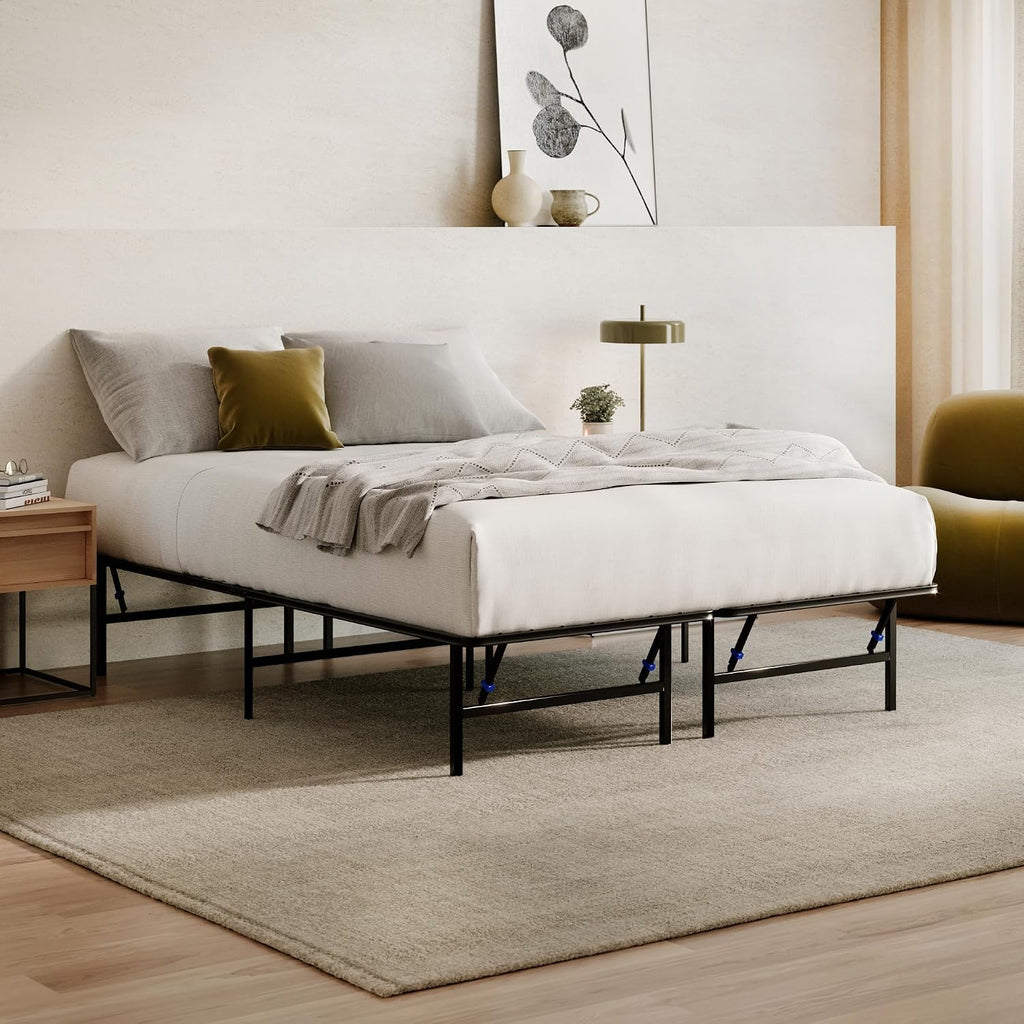 Siena Foldable Metal Platform Bed Frame - Twin XL - Tool-Free Easy Set Up - 14' Height - Classic, Durable Design - Sturdy Coated Steel Frame - No Box Spring Needed - Matte Black Finish