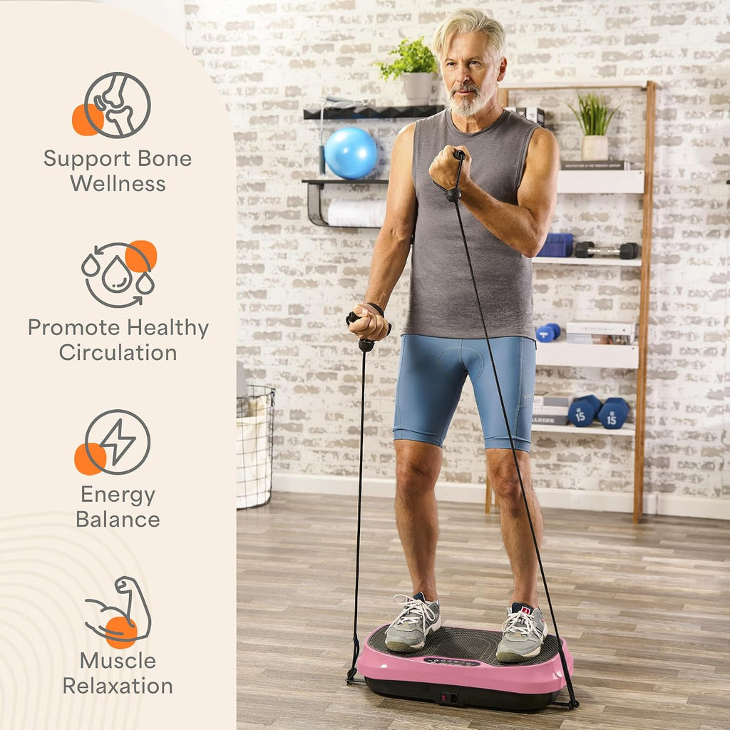 Lifepro Waver Mini Vibration Plate Exercise Machine with Remote & Bands — Compact Whole Body Vibrating Plate for Lymphatic Drainage & Muscle Toning — Shake Machine with 99 Speed Levels & 10 Presets