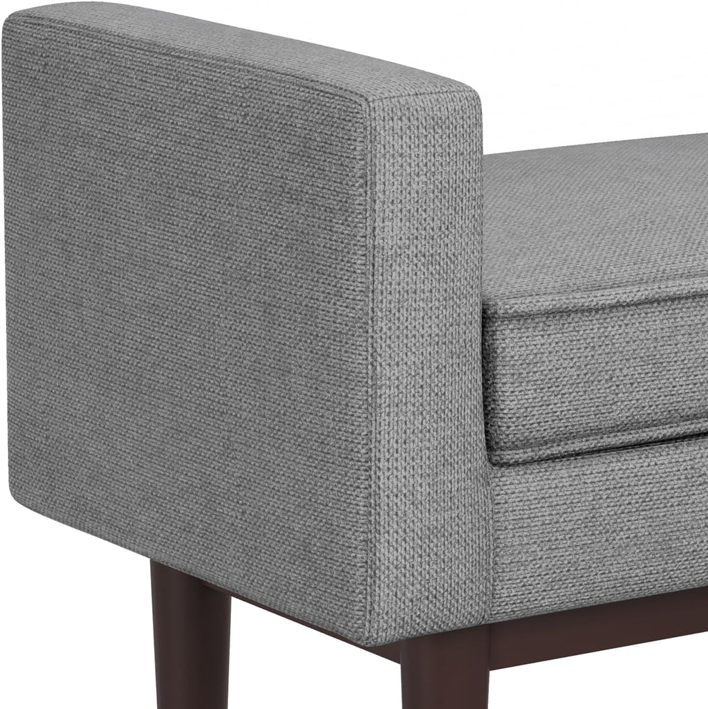 SIMPLIHOME Scott Small Ottoman Bench - 29 inch Wide Upholstered Linen Fabric Rectangle Ottoman in Pewter Grey, Contemporary Bench for Bedroom or Living Room with Raised Sides and Cushioned Seat