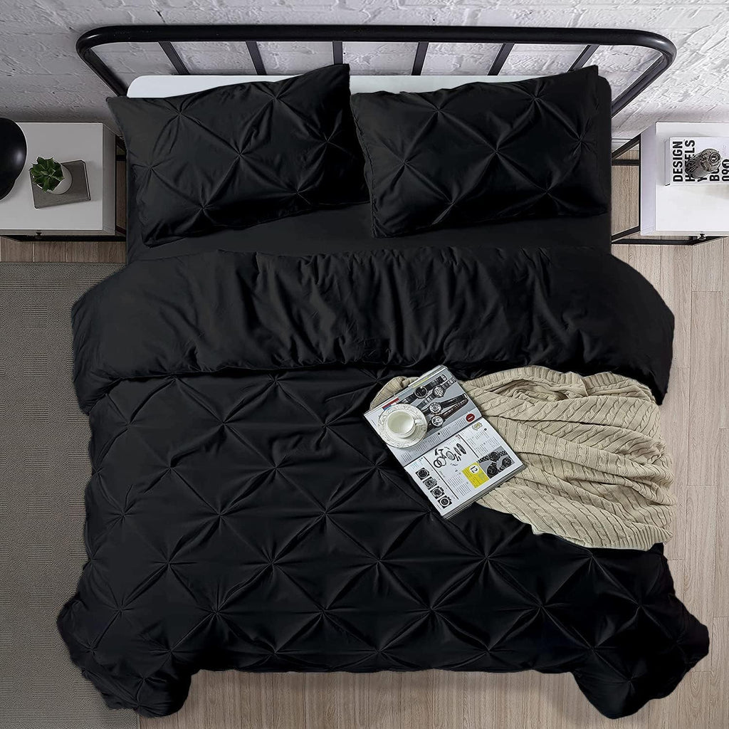 Crown Collection Luxuriate Hotel 1000-TC Hypoallergenic Ultra Soft Design 100% Egyptian Cotton Pinch Plated Duvet Cover with Zipper Colser & 2pcs Pillow Case Set (Super King Plus 120X120) Black
