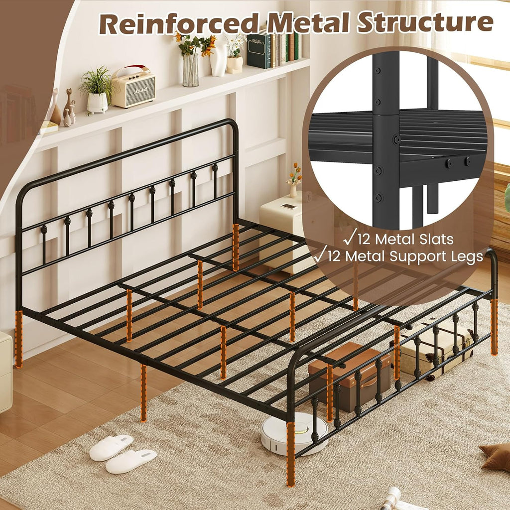 Giantex King Size Metal Platform Bed Frame, Victorian Style King Platform Bed with Headboard & Footboard, Heavy Duty Mattress Foundation, 1100 lbs Capacity, No Box Spring Needed, Noise-Free, Black
