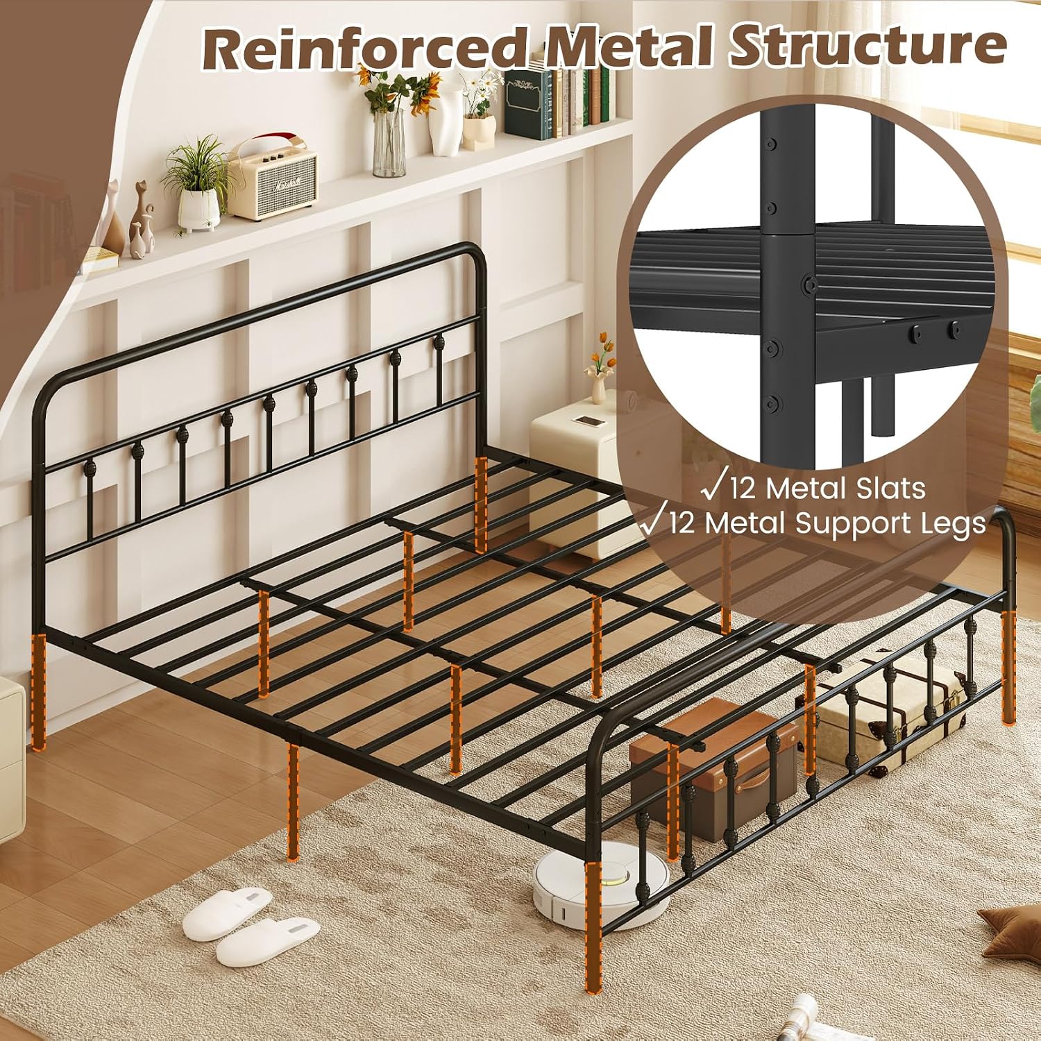 Giantex King Size Metal Platform Bed Frame, Victorian Style King Platform Bed with Headboard & Footboard, Heavy Duty Mattress Foundation, 1100 lbs Capacity, No Box Spring Needed, Noise-Free, Black