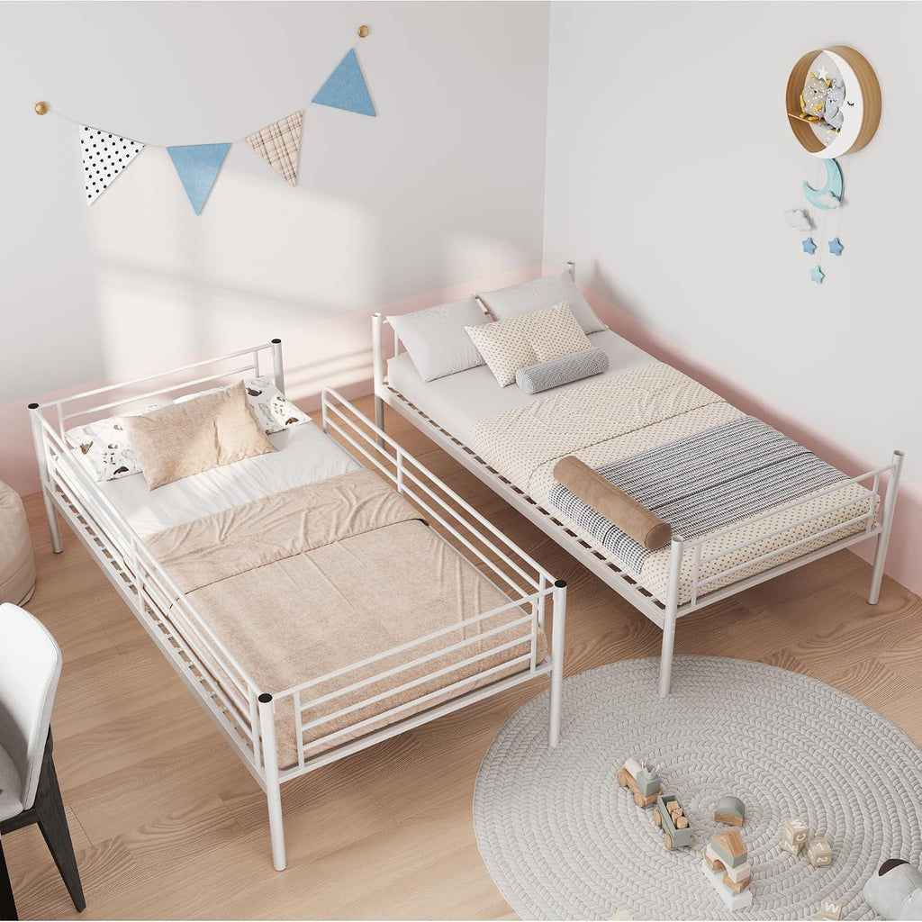 Bellemave Twin Over Twin Bunk Beds, Metal Bunk Bed Frame with Ladder and Full-Length Guardrail for Kids, Adults, Can be Split, White