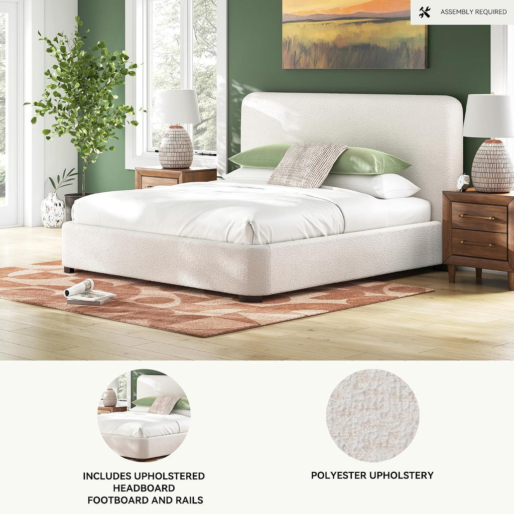 Signature Design by Ashley Whittgate Casual Stain Resistant King Upholstered Panel Bed, Solid Wood Blocking and Reinforced Side Rails for Added Strength, Foundation or Box Spring Needed, Beige