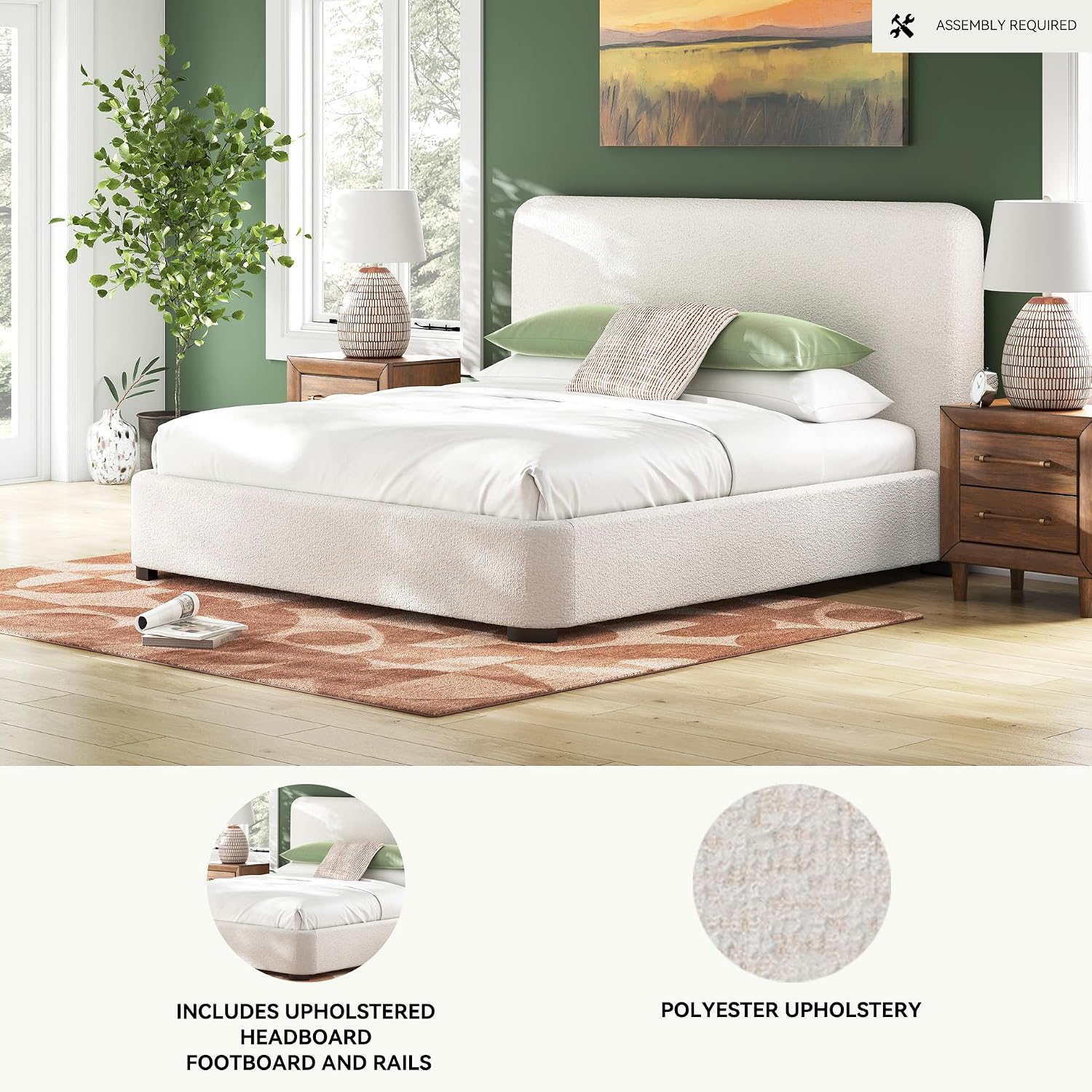Signature Design by Ashley Whittgate Casual Stain Resistant King Upholstered Panel Bed, Solid Wood Blocking and Reinforced Side Rails for Added Strength, Foundation or Box Spring Needed, Beige