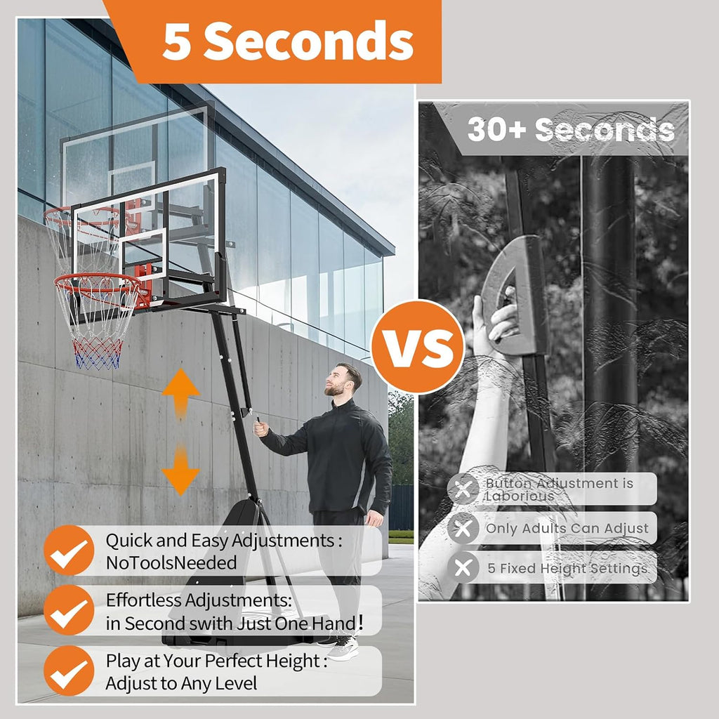 GarveeLife Basketball Hoop, 52 Inch Shatterproof PC Backboard, 4.9-10FT Height Adjustable Basketball Hoop Goal System,Mobile Stand with Wheels Weighted Base,Youth&Adults, Driveway Backyard Pool Play