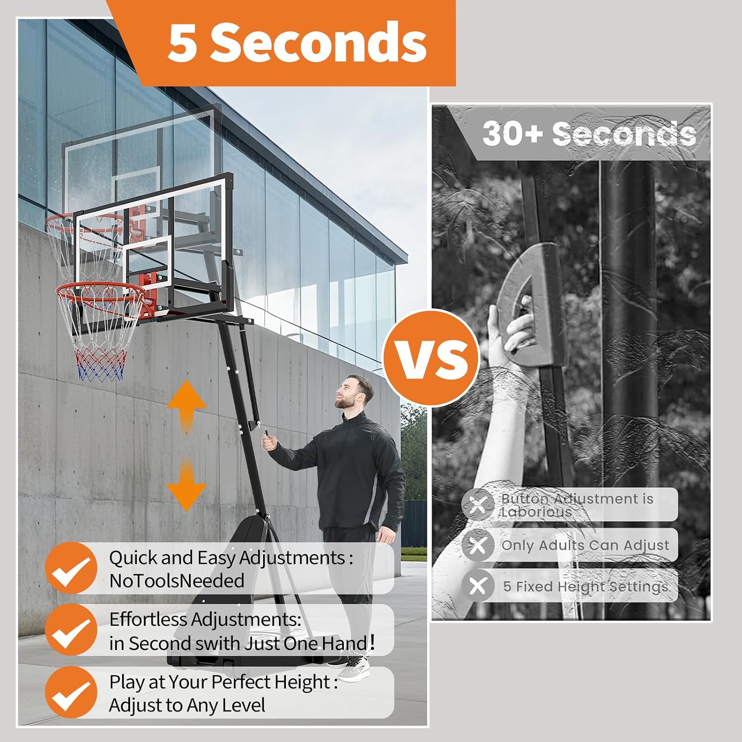 GarveeLife Basketball Hoop, 52 Inch Shatterproof PC Backboard, 4.9-10FT Height Adjustable Basketball Hoop Goal System,Mobile Stand with Wheels Weighted Base,Youth&Adults, Driveway Backyard Pool Play