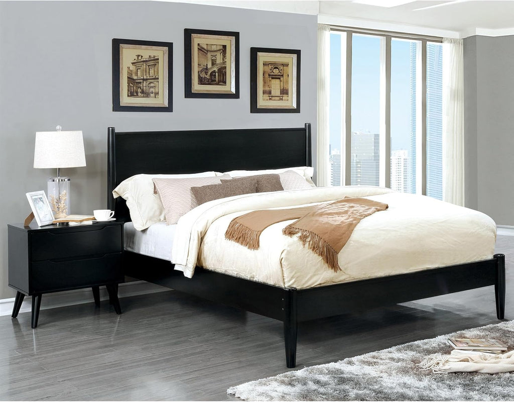 Furniture of America FOA Belkor 2-Piece Black Solid Wood Bedroom Set - Cal King + Nightstand
