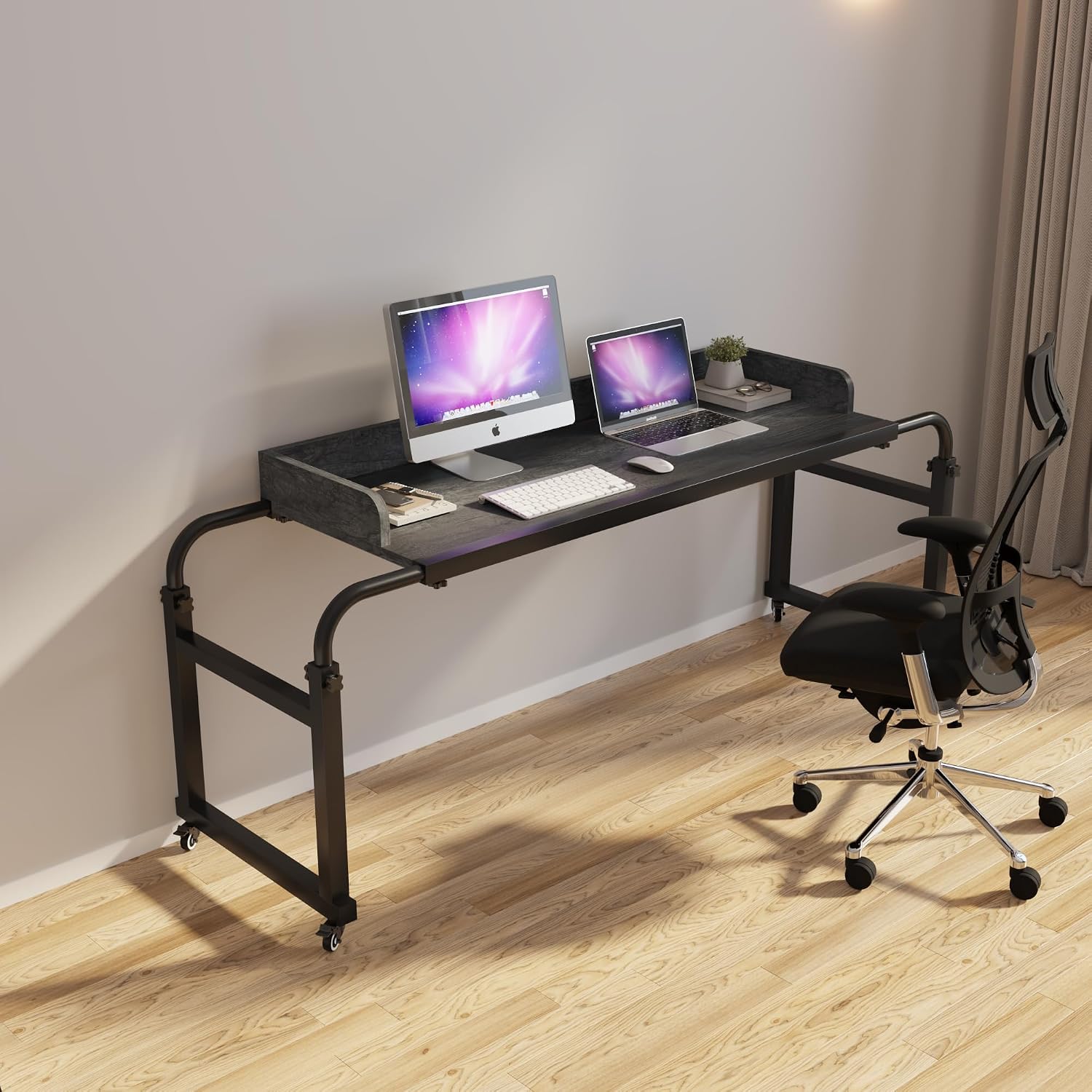 TigerDad Overbed Table with Wheels Overbed Desk Over Bed Desk King Queen Bed Table Overbed Laptop Table Over Bed Table with Wheels((Gray)