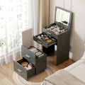 Compact Vanity with 3 Drawers, 3 in 1 Vanity Desk, Makeup Desk with Flip-up 3 Colors Lighting Mirror and Cushioned Stool, Small Vanities Nightstand Perfect for Bedroom, Gray