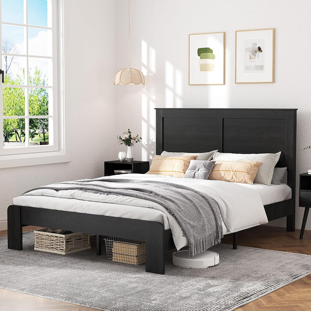 NNOOTK Full Size Bed Frame, Rustic Vintage Platform Bed Frame with Wood Headboard and Footboard, 12 Wood Slats Support, No Box Spring Needed (Black, Full)