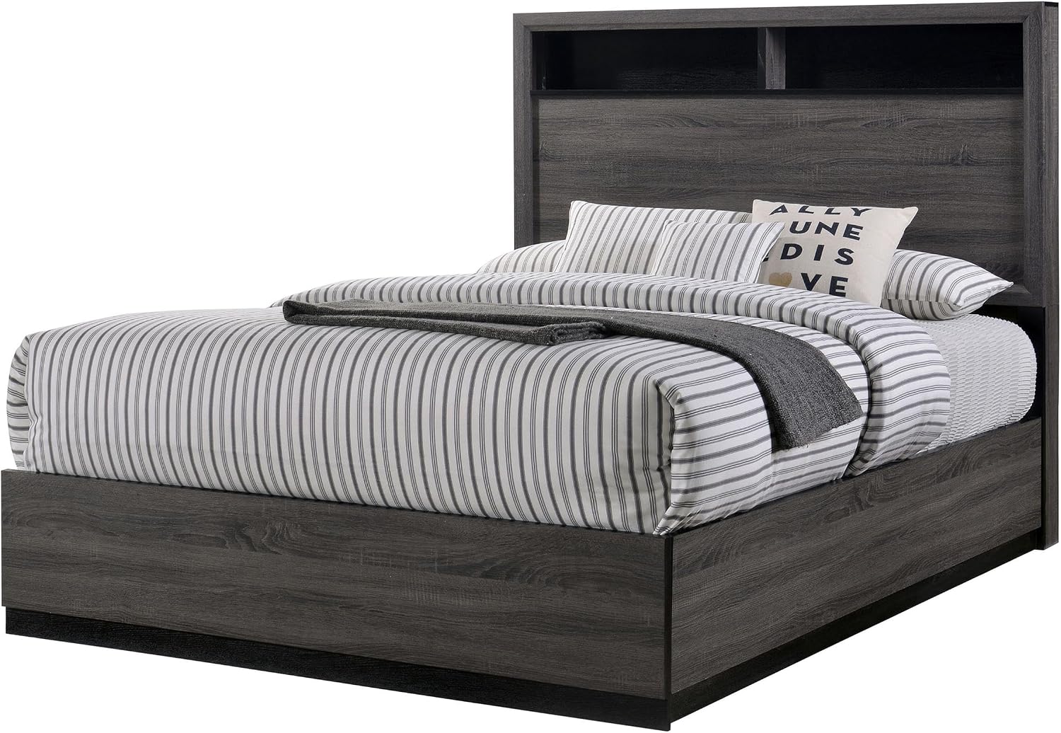 Furniture of America FOA Drummond 3-Piece Gray Wood Panel Bedroom Set - King + 2 Nightstands