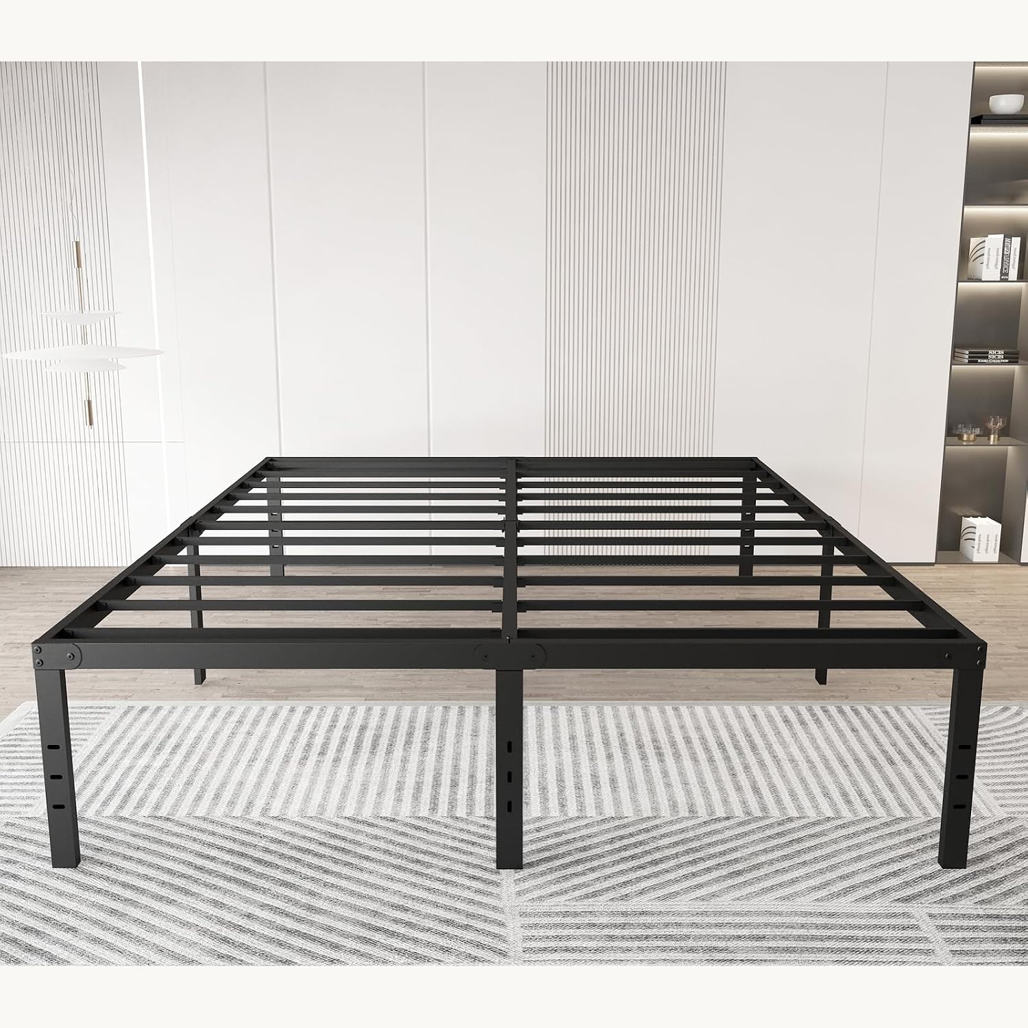 King Size Metal Bed Frame 14 'high Heavy Duty Platform Bed Can Support 3500lbs No Box Spring Needed with Under Bed Storage Space Easy Assembly Non-Slip and Noiseless Black