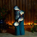 Glitzhome 31.25' H Outdoor Water Fountain with LED Lights and Pump, 4 Tier Turquoise Lotus Leaf Textured Ceramic Floor Standing Fountain, Vase Waterfall Fountains for Porch Deck Garden Patio Backyard