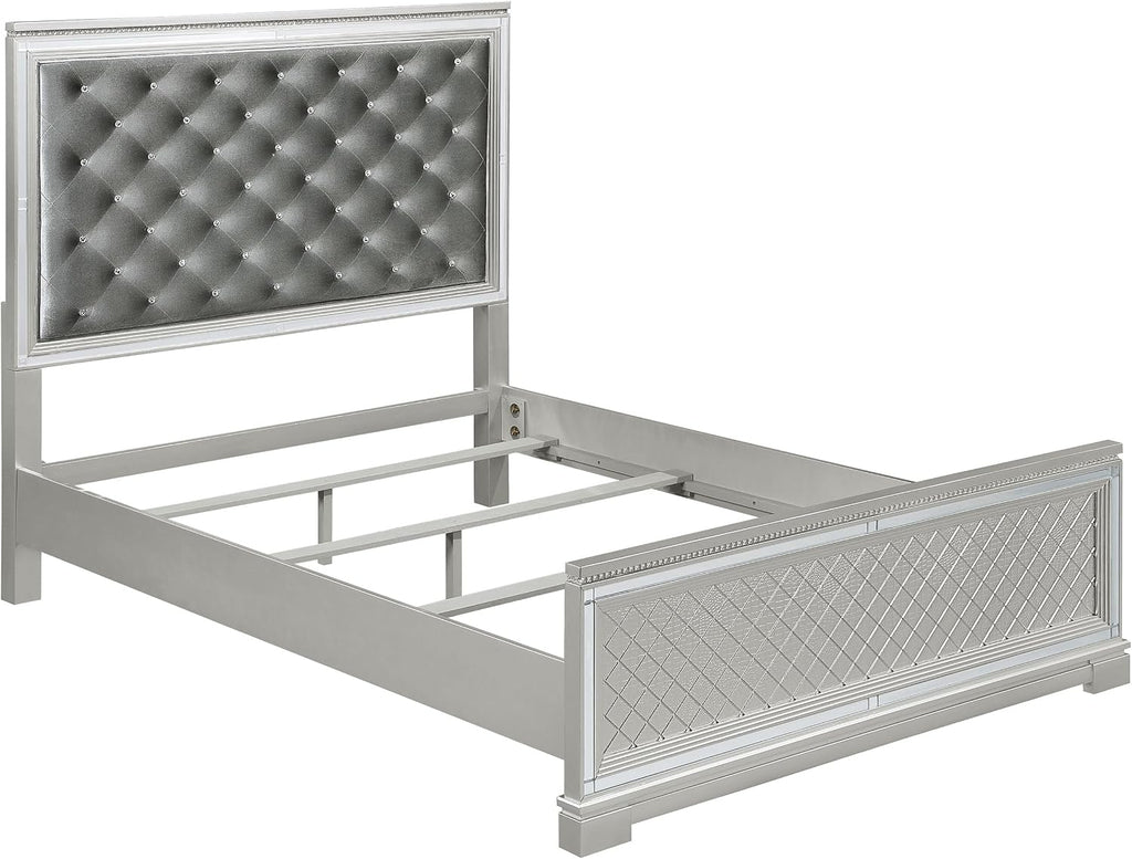 Coaster Home Furnishings Eleanor Modern Classic 4-Piece Bedroom Set Velvet Upholstered California King Size Panel Bed Frame 62-inch Headboard Metallic Mercury 223461KW-S4