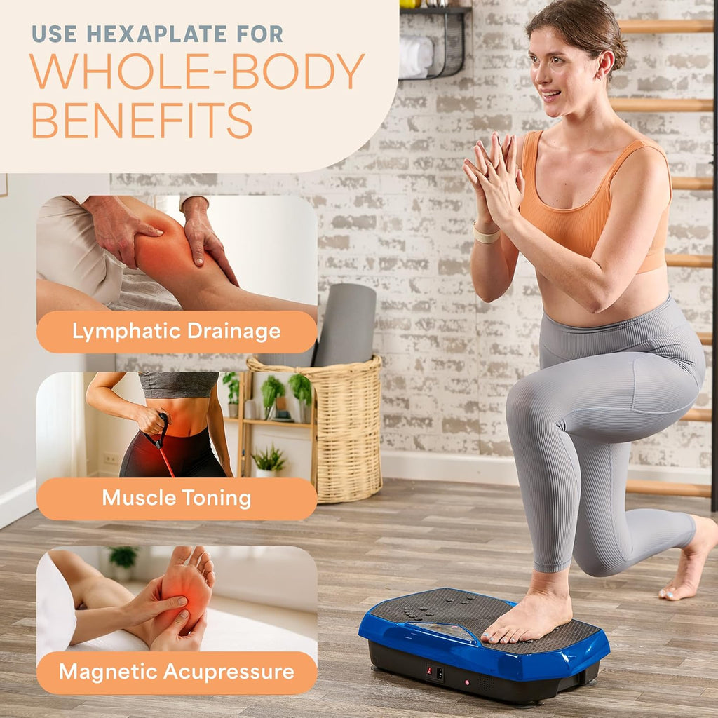 Lifepro HexaPlate Vibration Plate Exercise Machine with Magnetic Acupoints & 9 Presets — Whole Body Vibrating Platform Machine with Resistance Bands — Vibration Plate for Lymphatic Drainage & Home Gym