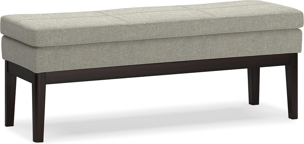 SIMPLIHOME Carlson Ottoman Bench - 45 inch Wide Upholstered Vegan Leather Rectangle Ottoman in Greige, Mid Century Modern Bench for Bedroom, Entryway or Living Room with Padded Seat