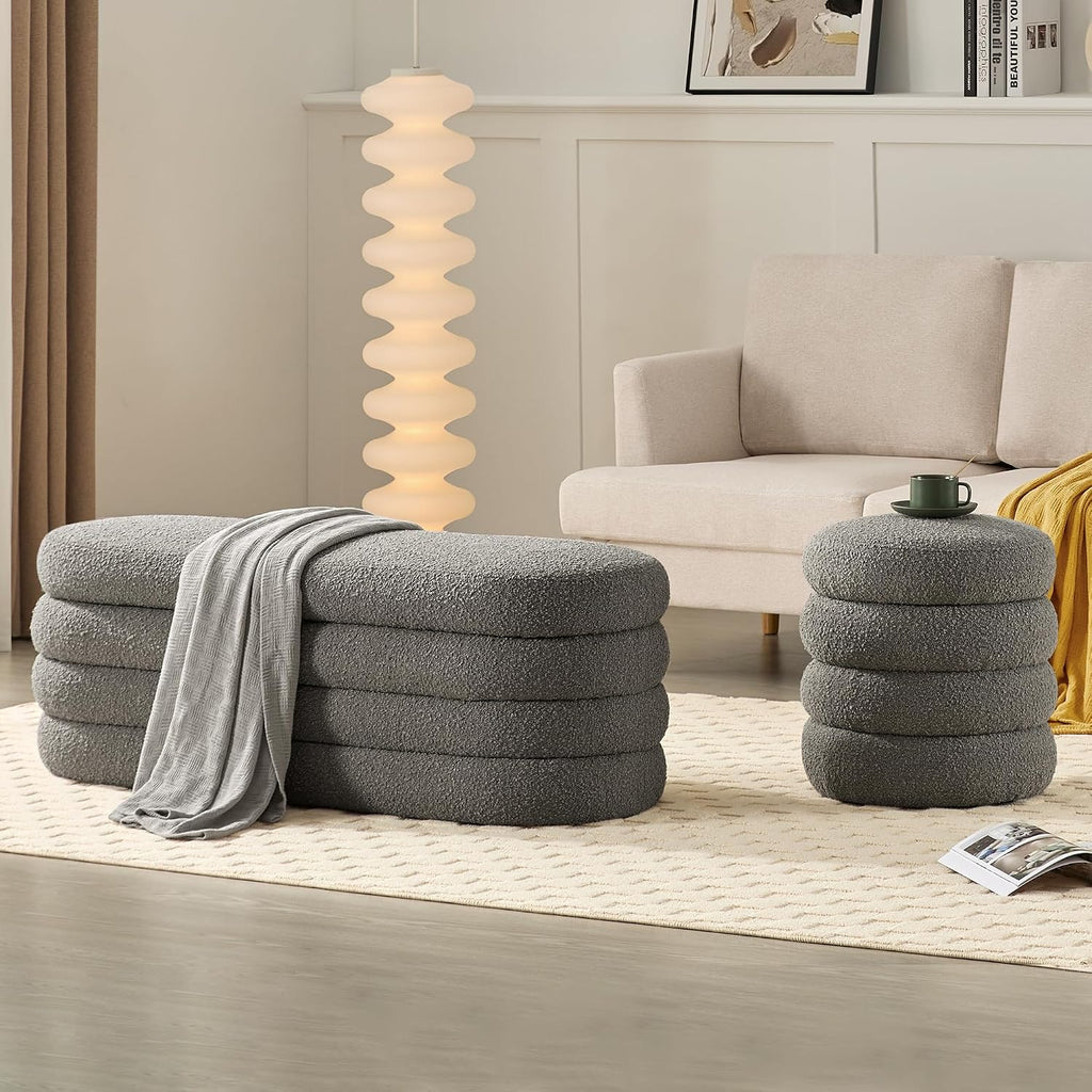 Busaurus Storage Ottoman Bench 49.2 Inch Upholstered Fabric Storage Bench for Bedroom End of Bed Aesthetic Large Oval Ottoman for Living Room(Grey)