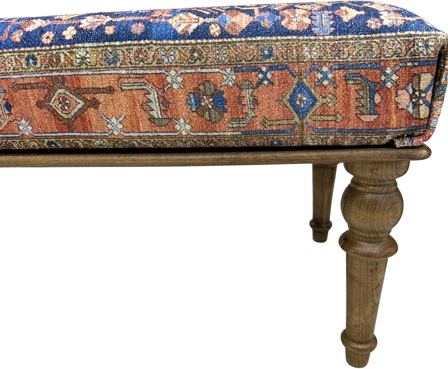 Boho Turkish Rug Upholstered Wood Ottoman Bench, Piano Bench, Blue Decorative Entryway Bench, Bedroom Ottoman, Kitchen Dining Bench, Footstool Ottoman Handmade (18x18X36, Blue Floral)